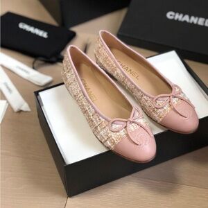 Chanel Pink Tweed Ballet Flats